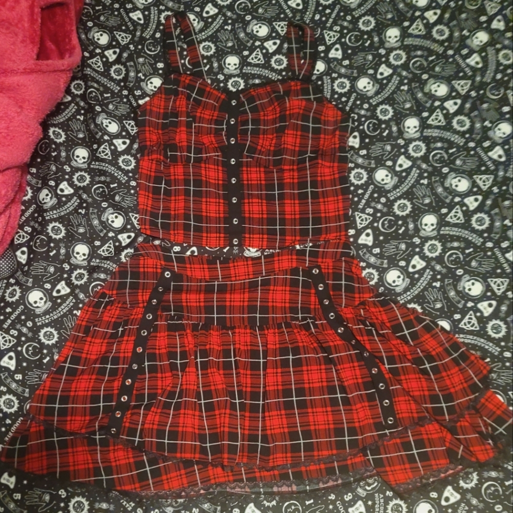 Social Collision Plaid Top and Skirt Set